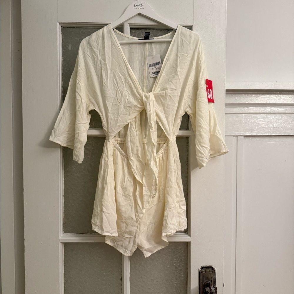 Forever 21 Cream Tie-Front Romper - Size Small